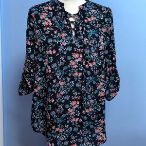 Lace up Floral Blouse
